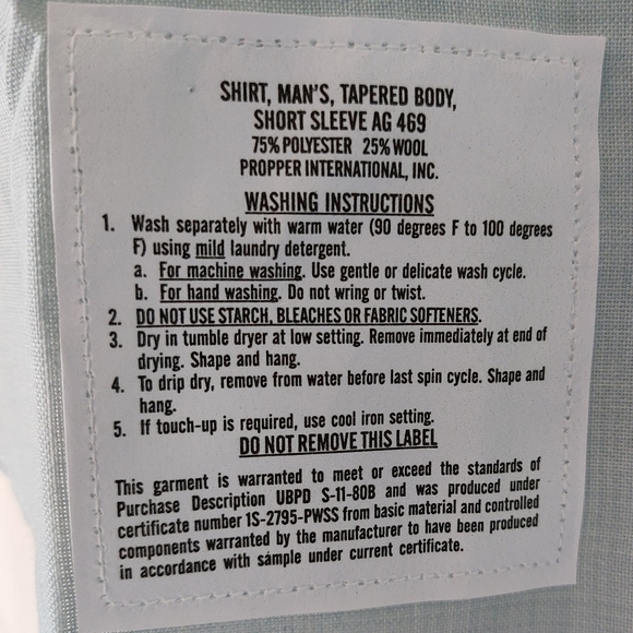 Propper Shirt Mens Size Small Army Green Polyester Wool Dress Shirt Short Sleeve - Picture 4 of 10